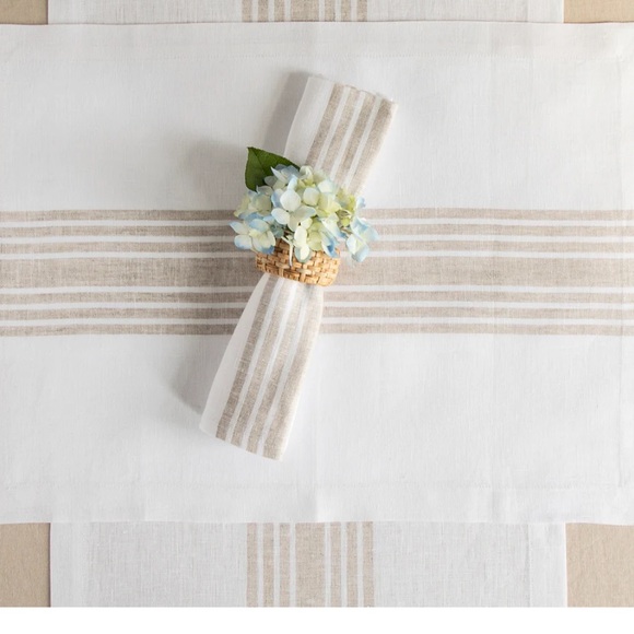 Solino Home 100% Linen Farmhouse Table Runner. 14”x132”. White with natural. New - Picture 4 of 5